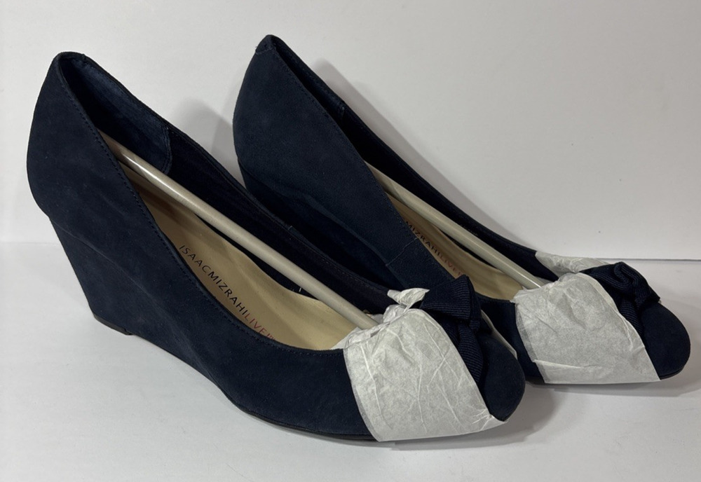 Isaac Mizrahi Elegant Dark Navy Suede Wedge Heel Women’s Shoes 7m